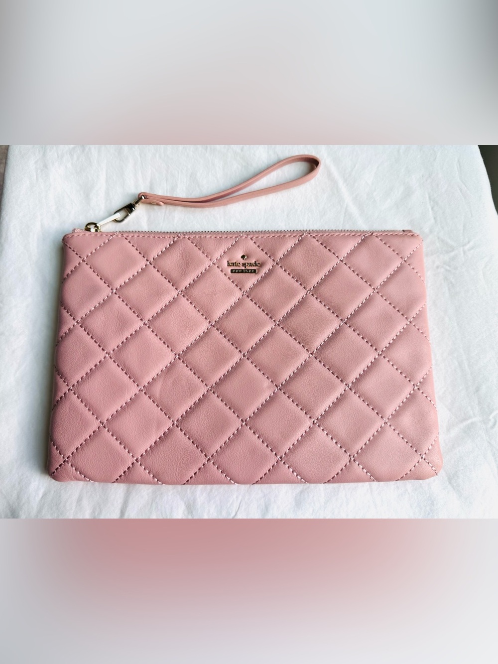 KATE SPADE Pink Quilted Leather Wristlet Clutch
